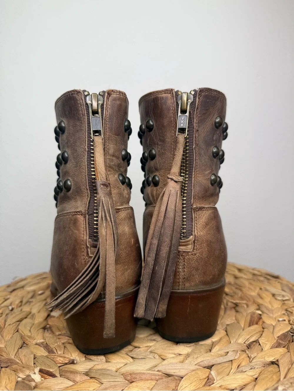 Shyanne Boots Western Studded Grommets Tassel Zip Ankle Brown leather Cowgirl